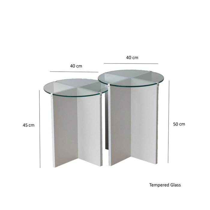Hanah Home Lily - Mesas Nido de Vidrio Templado Blanco